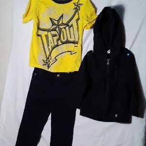 Tapout Yellow Graphic Tee with Black Hoodie and Black Pants Set